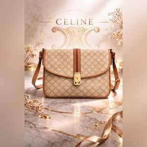 Celine M06 Tan and Brown Crossbody | Macadam Triomphe | Size: 1.5 X 7.5 X 9.5